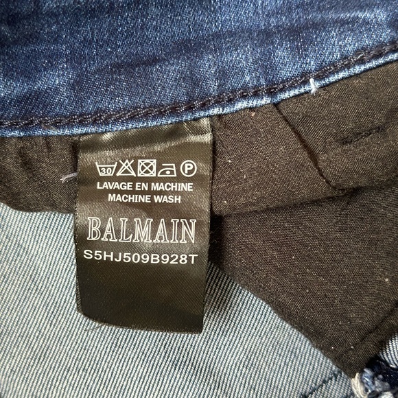 AUTHENTIC BALMAIN PARIS Distressed Ribbed Biker Dark Wash Jeans Size 30 - Picture 3 of 6
